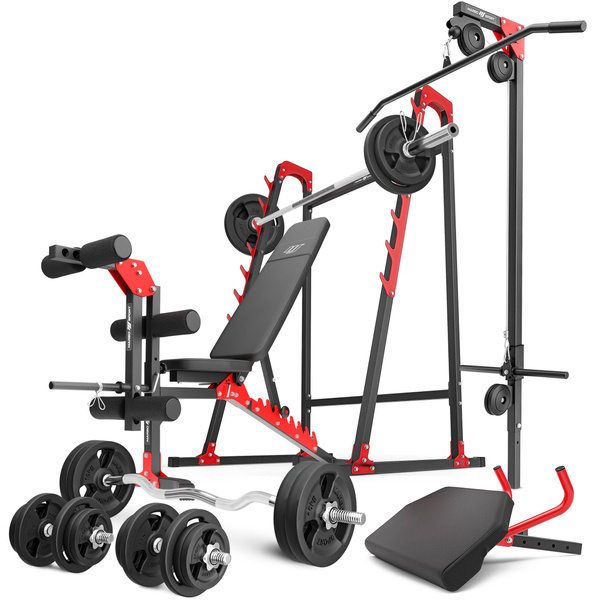 Set MH26 | Adjustable bench with adapter MH-L115 + Multi rack MH-S204 + Leg trainer MH-A102 + Preacher curl attachment MH-A101 + Lat attachment MH-W104 - Marbo Sport