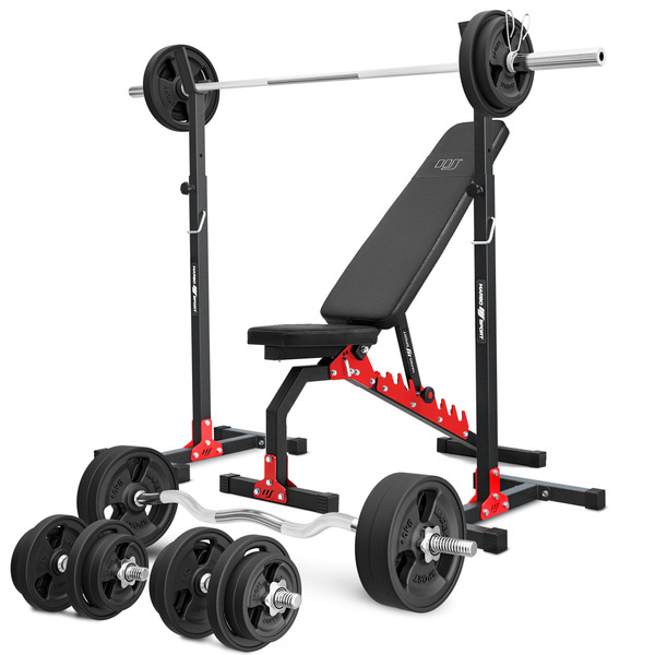 Set MH7 | Adjustable bench MH-L114 + Adjustable exercise racks stands MH-S201 - Marbo Sport