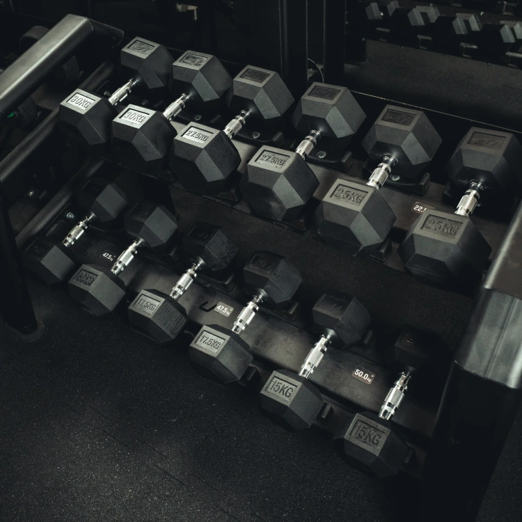 Rubber-coated HEX cast-iron dumbbell 22,5 kg - UpForm